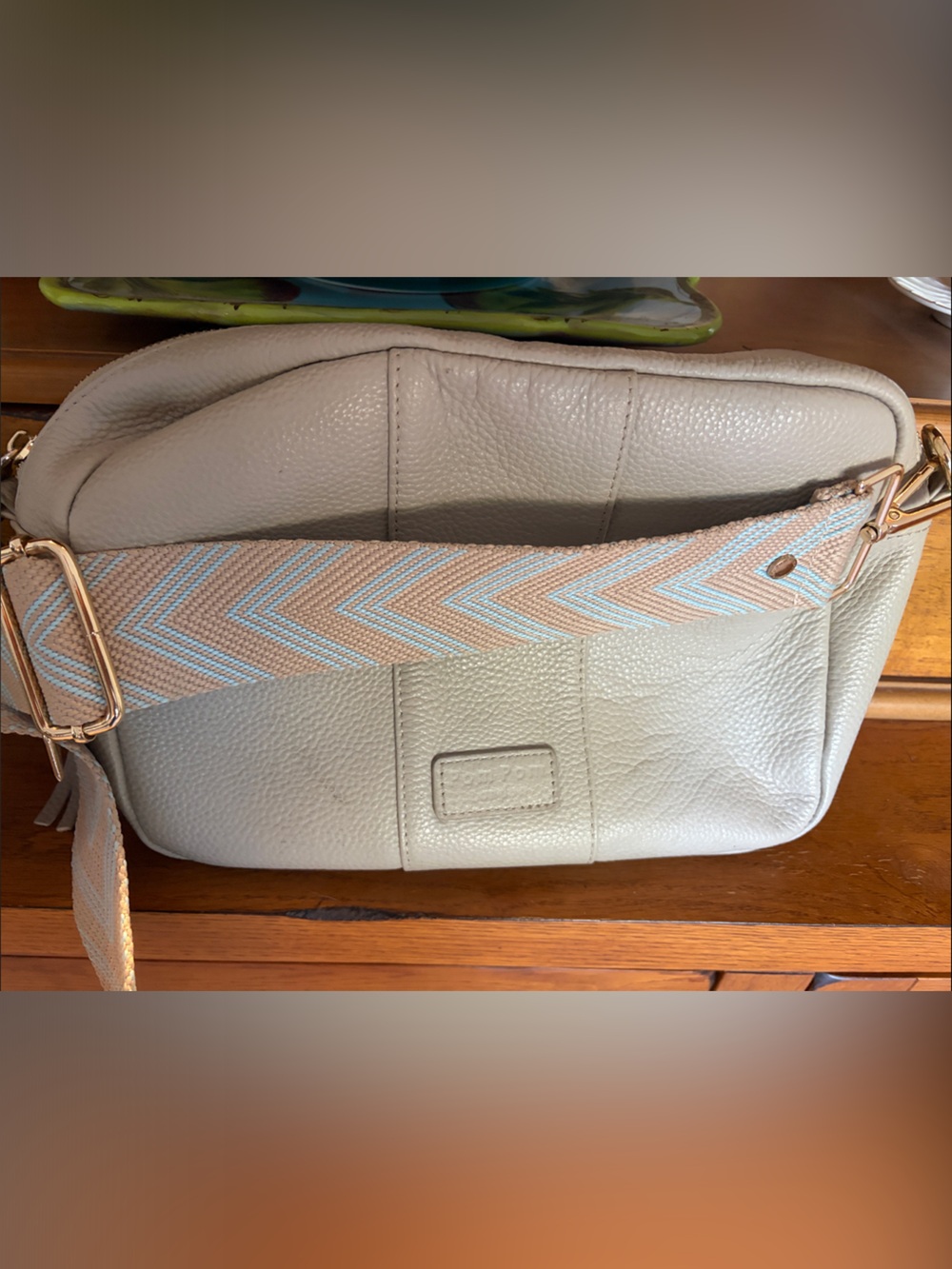 Women's Taupe Pom Pom London City Plus Leather Crossbody Bag w authentic Strap